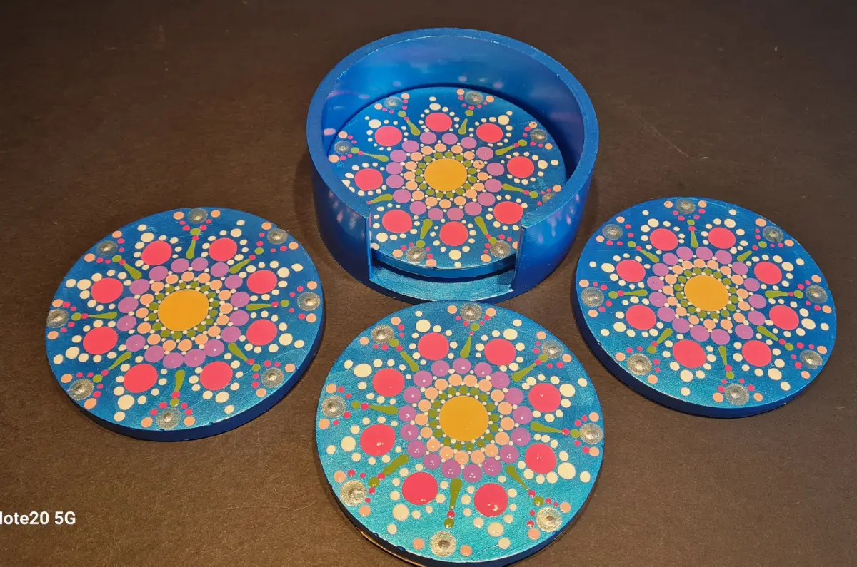 Handmade ceramic coasters and holder