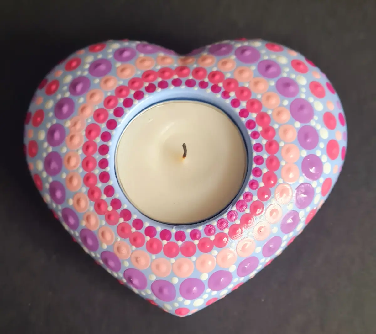 Handmade & handpainted Mandala heart tee light holder
