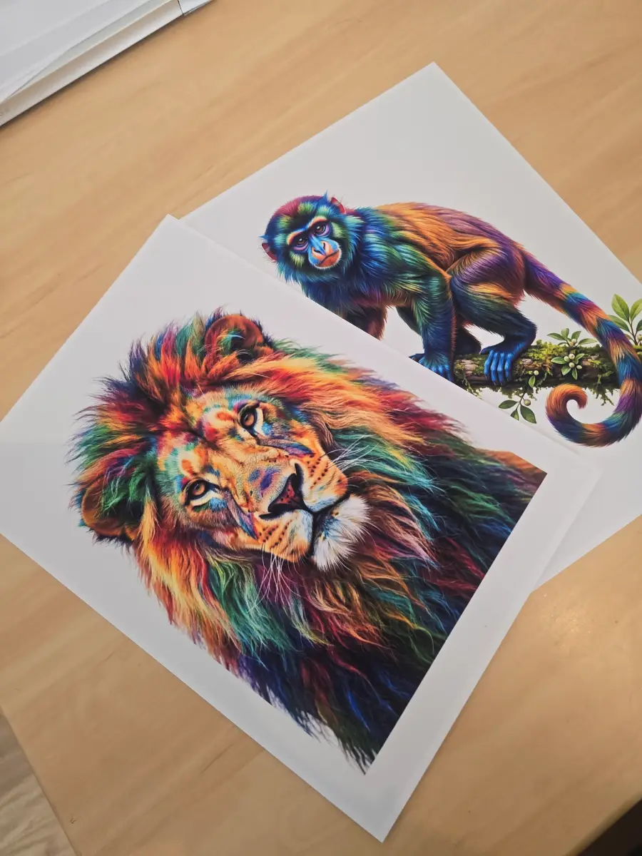 Vibrant Lion and Monkey A4 prints.