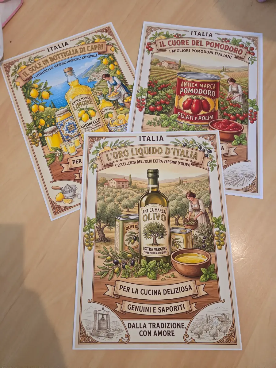 Set of 3 A4 Vintage-Style Italian Kitchen Art Prints