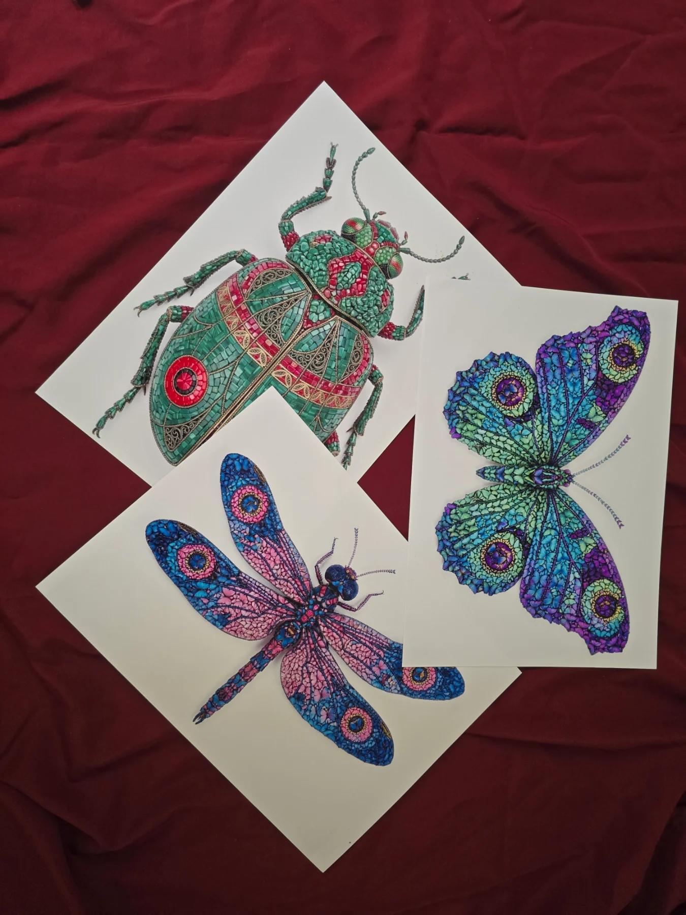 Stained Glass & Mosaic Insect Art Prints – Vibrant Butterfly, Dragonfly & Jewel Beetle Wall Decor