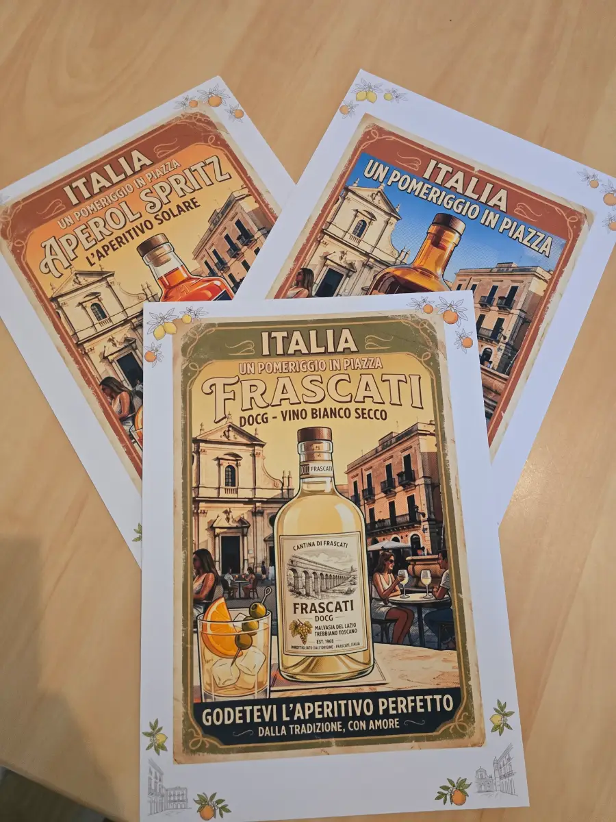 Vintage Italian Aperitivo Art Prints – Set of 3 A4 (Aperol Spritz, Negroni, Frascati)