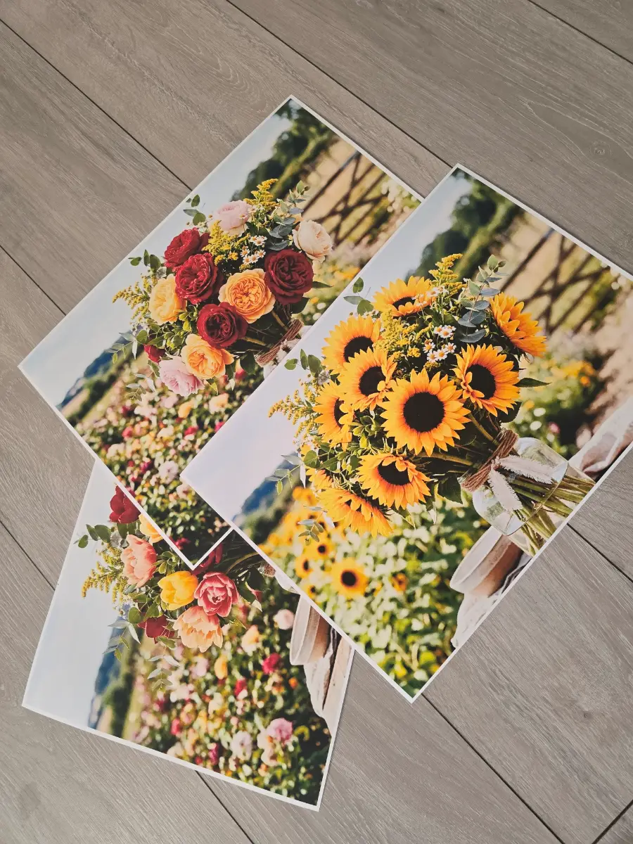 Set of 3 Rustic Floral Field Art Prints – Sunflowers, Roses, and Tulips Wall Decor