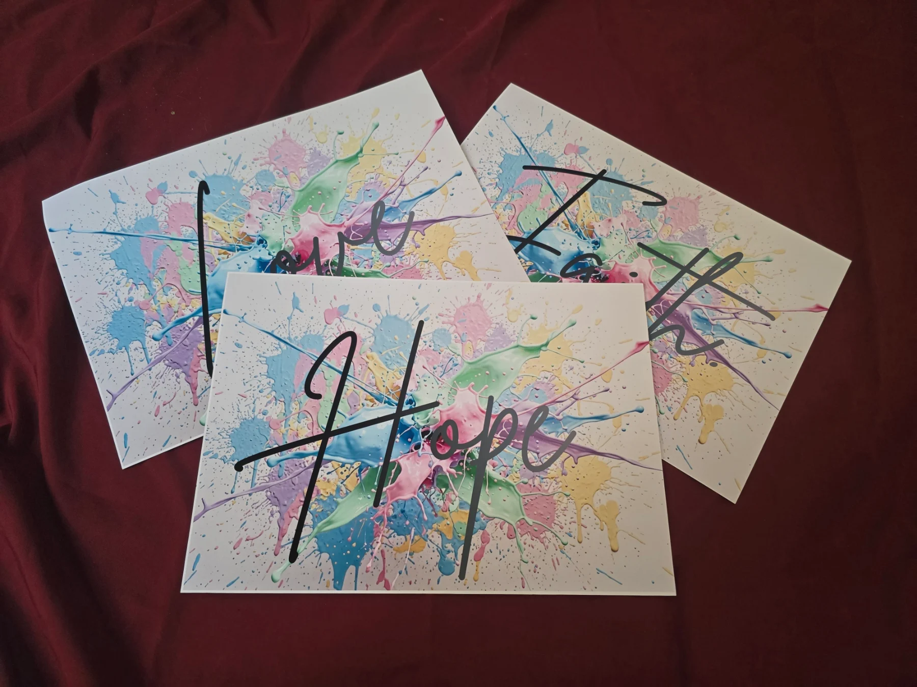 ​Faith, Hope & Love – Vibrant Abstract Paint Splatter Art Prints (Set of 3 or Individual)