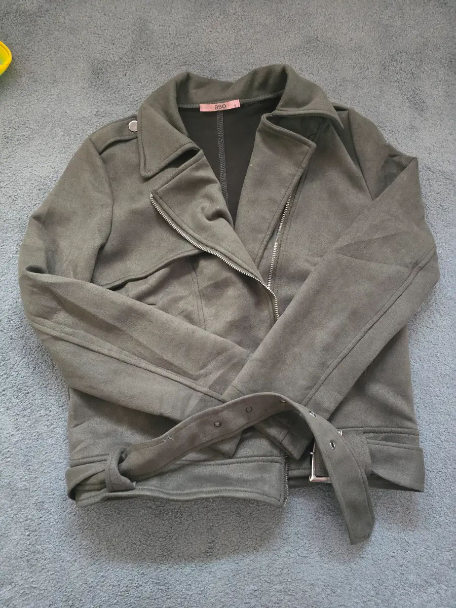 ​Khaki Faux Suede Biker Jacket – Size S