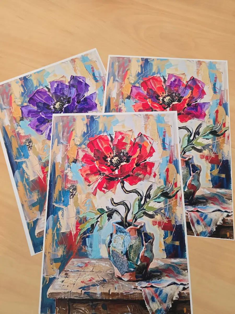 Set of 3 A4 Vibrant Floral Art Prints – Poppy & Anemone Still Life
