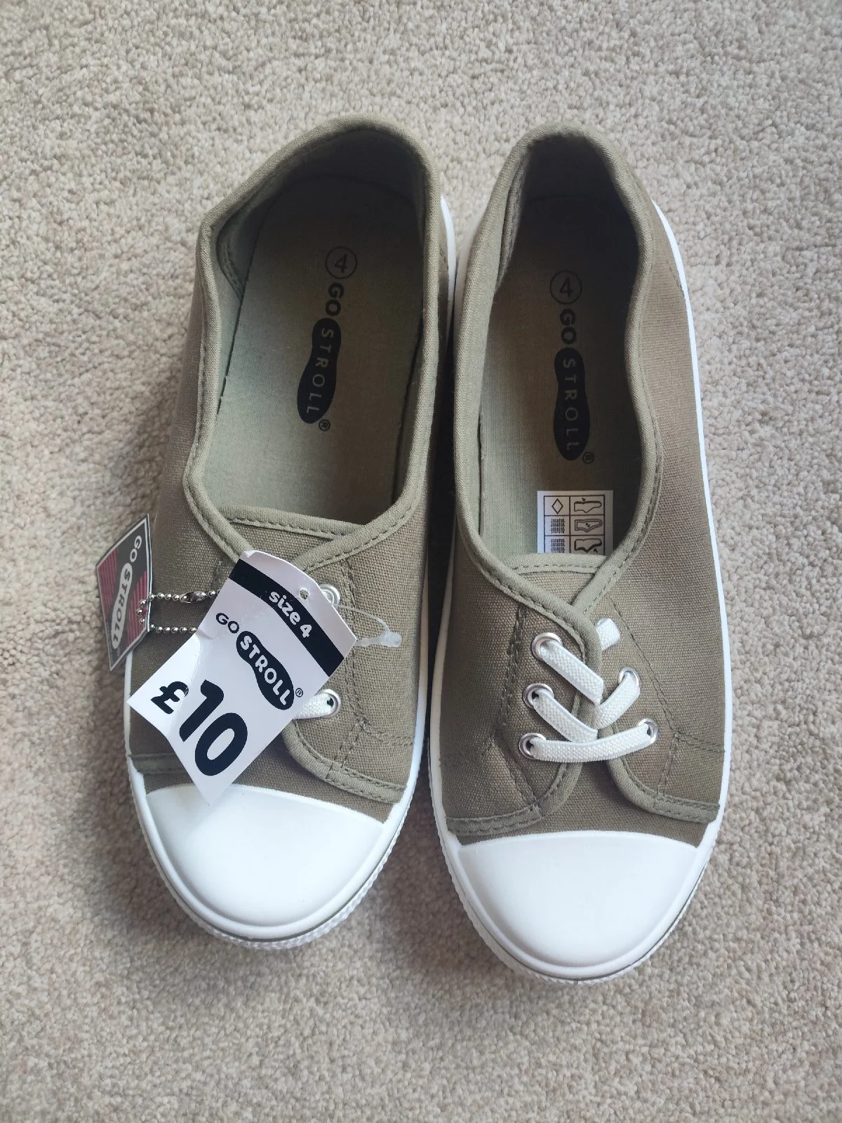 Khaki low profile canvas go Stroll trainers UK size 4 bnwt
