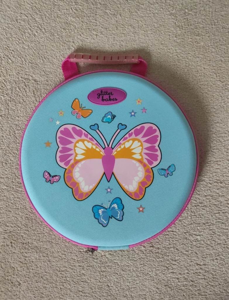 Glitter Babes Circular Butterfly Design Pencil Case With Carry Handle