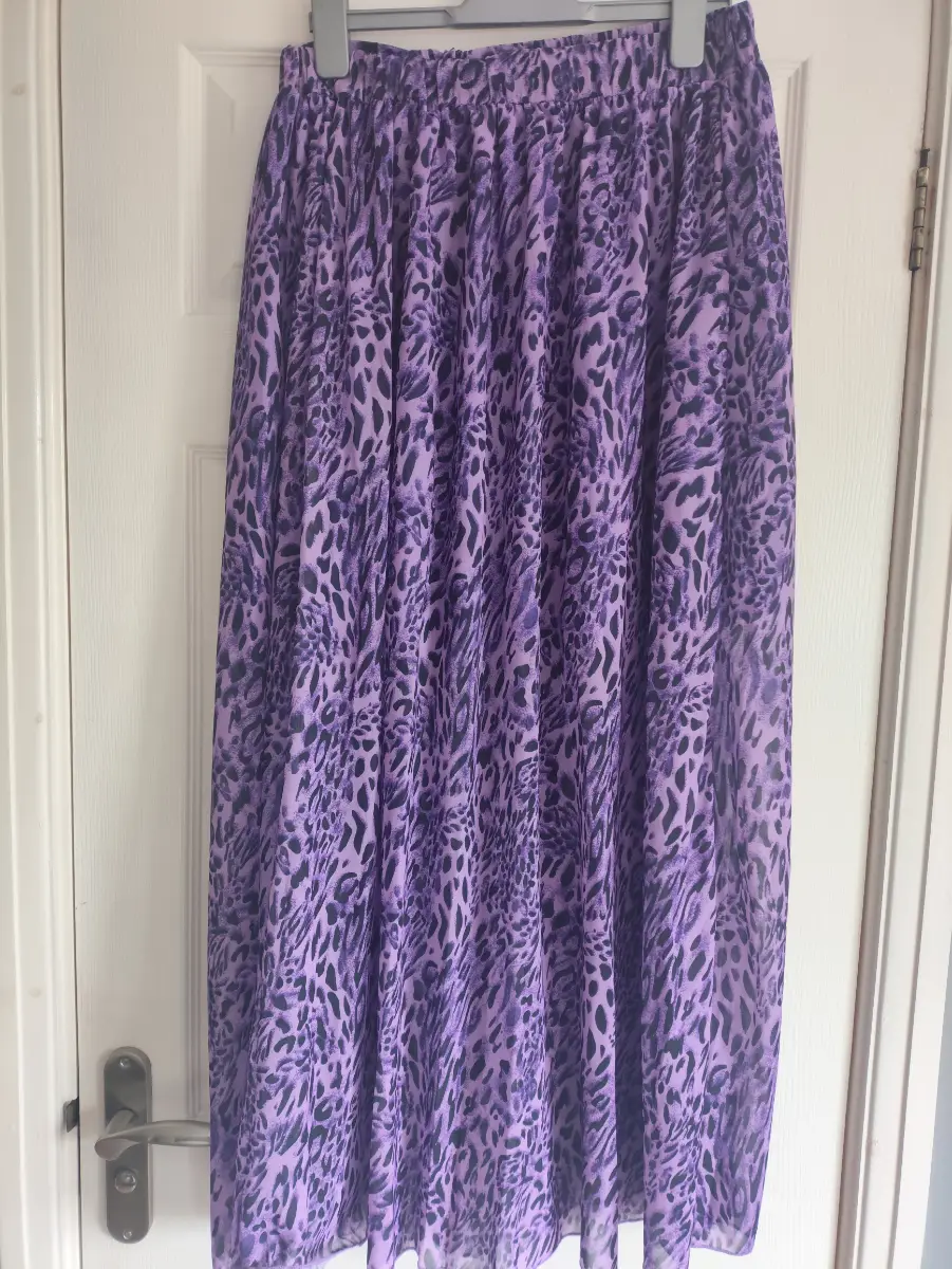 Shein purple leopard print maxi skirt size L UK 12/14