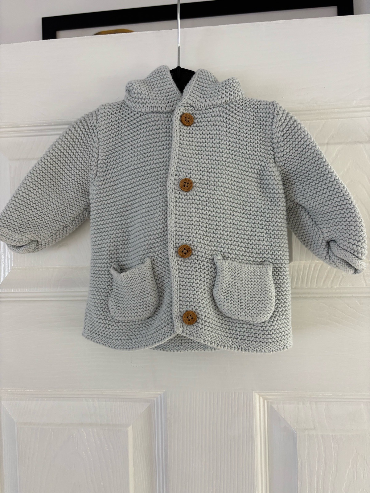 Next baby hooded cardigan in a lovely light grey colour, 0-3 months