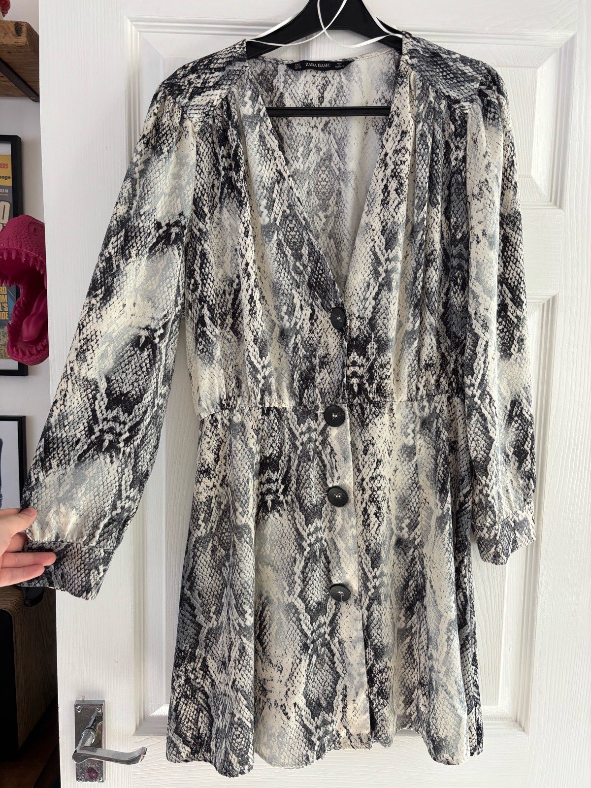 Zara Basic Snake Print Button-Up Mini Dress - Size L