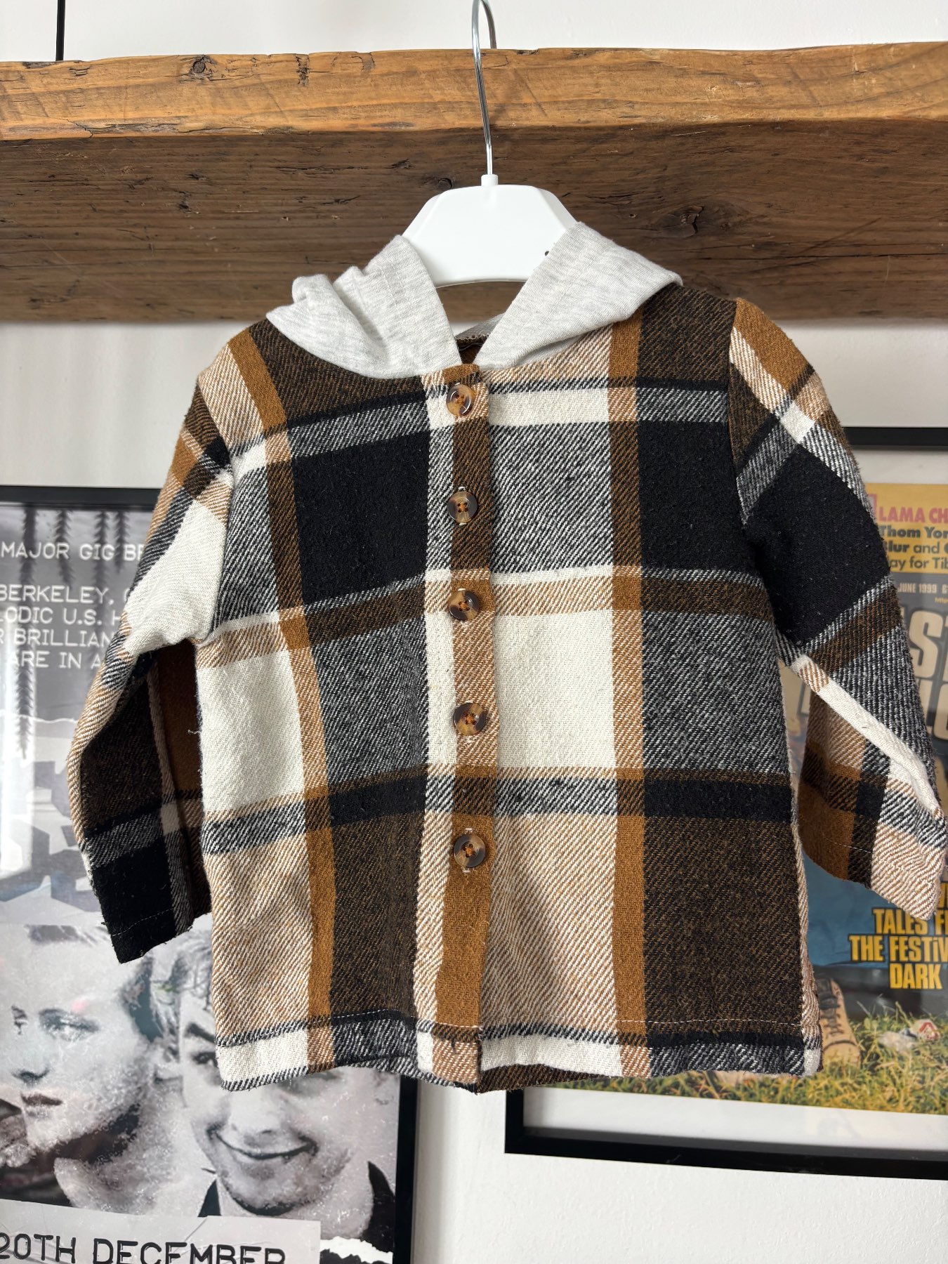 SHEIN Toddler Plaid Hooded Jacket / Shacket (Size 9-12 Months)