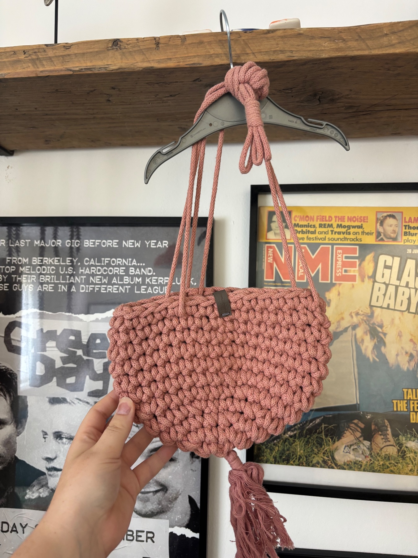 Boho Dusty Rose Pink Chunky Crochet/Macrame Hanging Plant Holder
