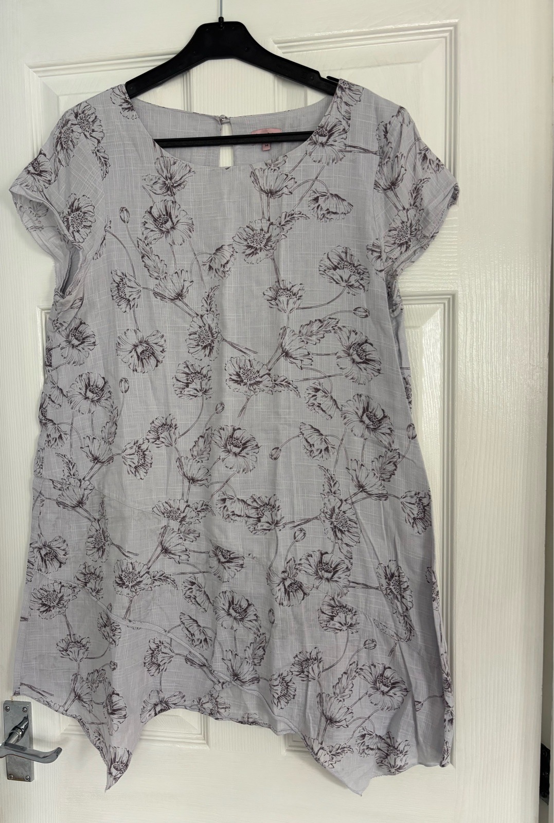 100% Cotton Phase Eight Lilac/Grey Floral Cotton Hanky Hem Tunic Dress Size 14 - Like New