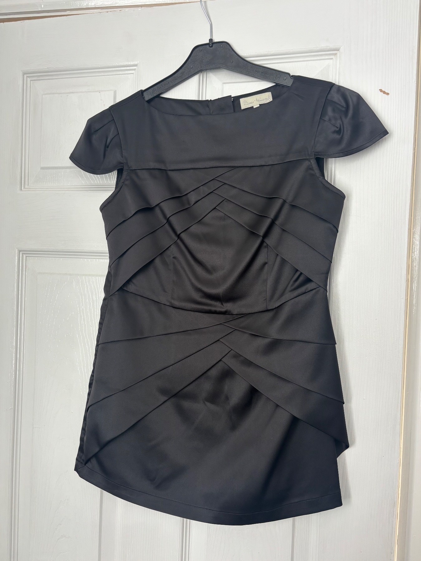 Vintage River Island Black Satin Cap Sleeve Pintuck Pleated Top - Size 10 (Y2K / 2000s)