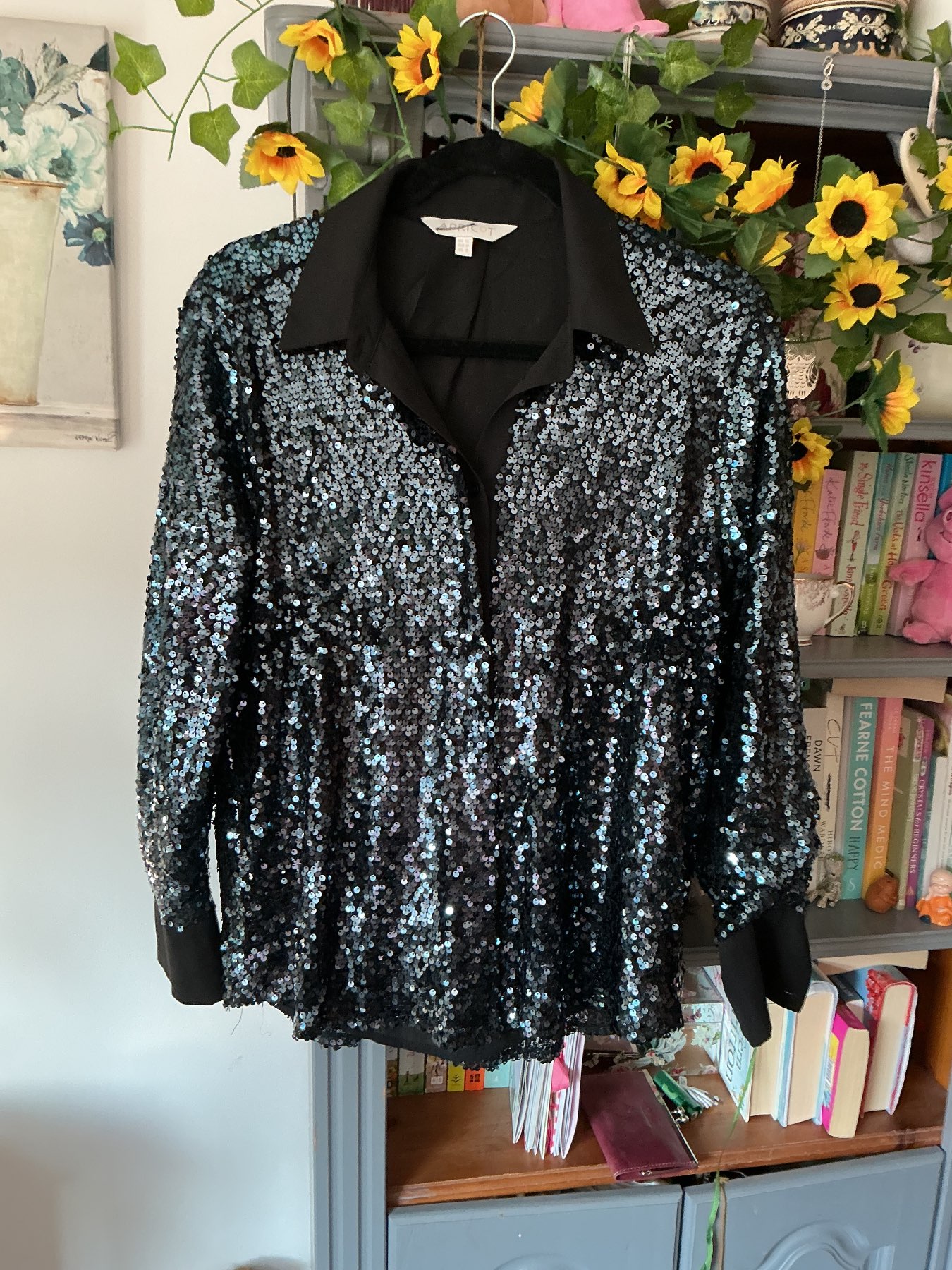 Apricot black sequin blouse size 12