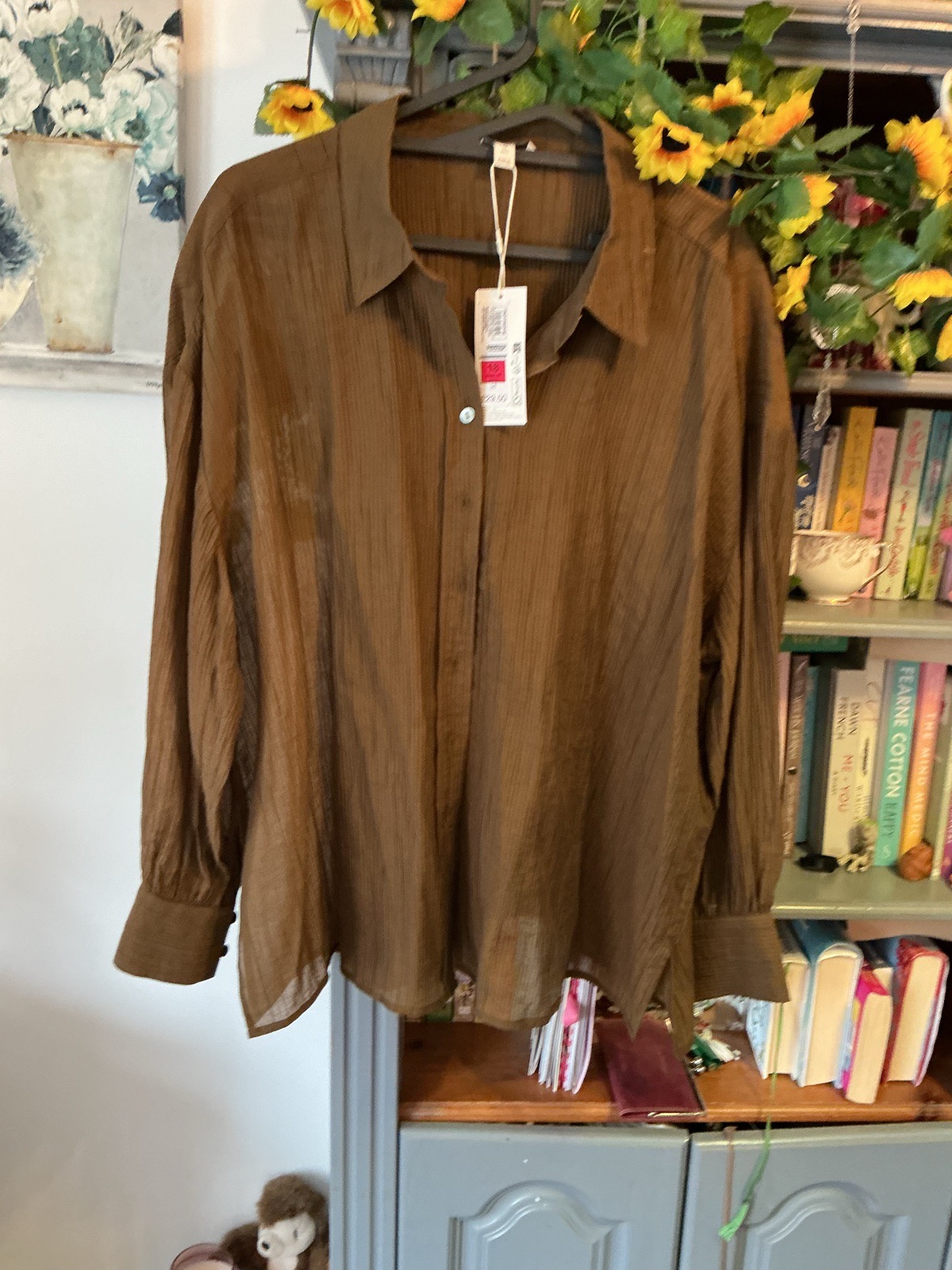 Marks and Spencer Brown Crinkle Blouse Size 18 Reg Brand New with tags