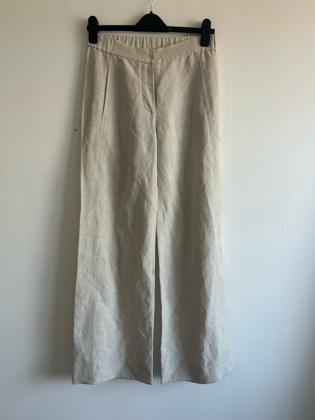 Donna Karen beige 55% Linen Wide-Leg Trousers