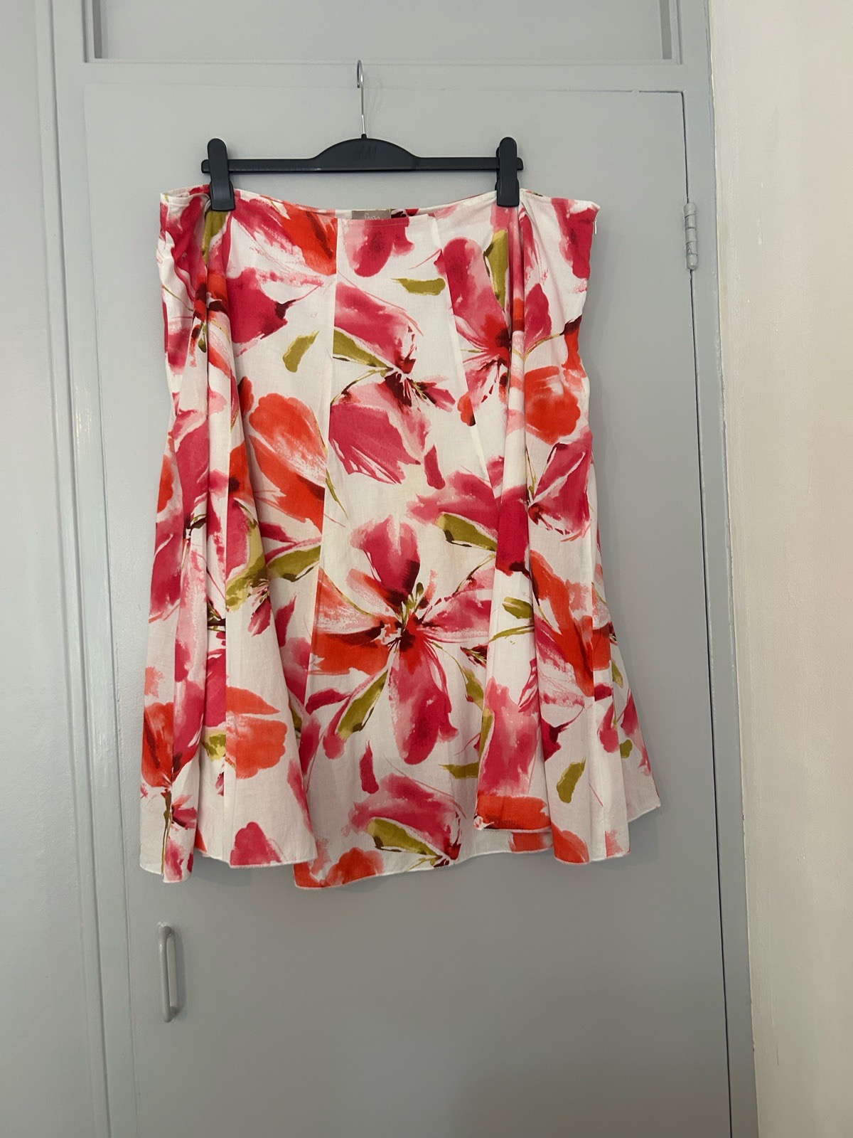 Soon 100% Cotton Pink & White Floral Midi Summer Skirt Plus Size 22