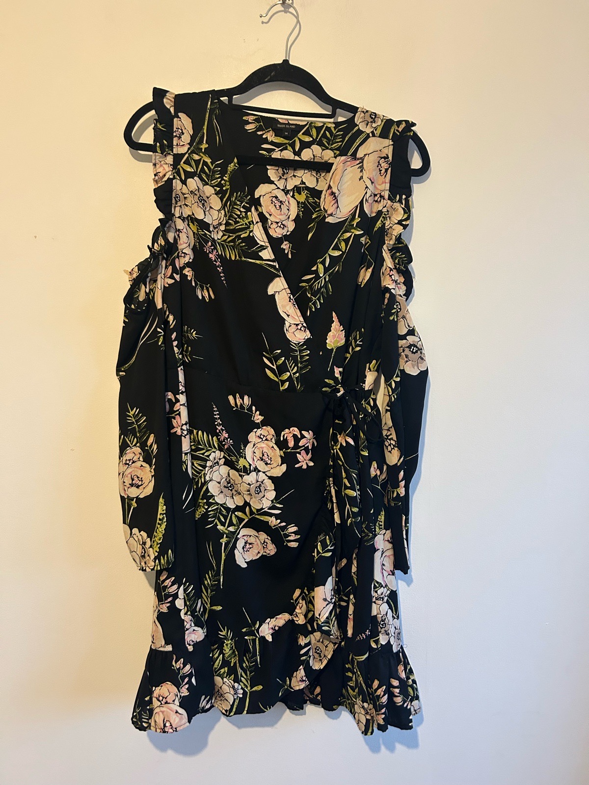 River Island Cold Shoulder Floral Mini Wrap Dress Size 14