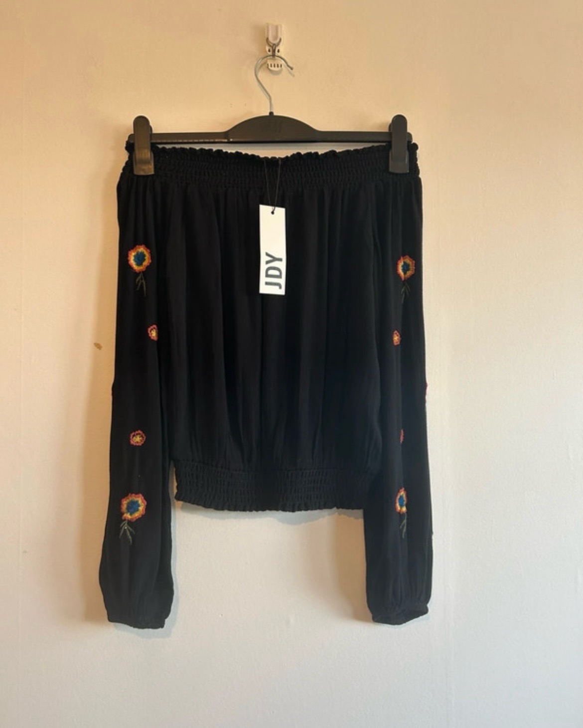 Jacqueline de Yong Black Off The Shoulder Summer Blouse Size XS 8-10 RRP £29.90