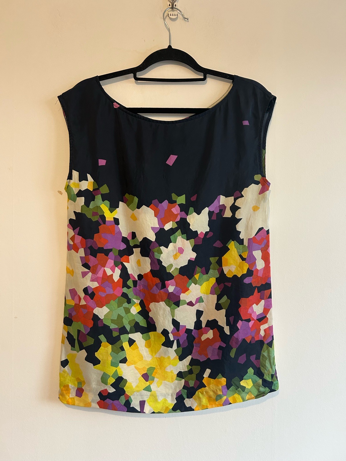 Theory Womens 100% Silk Floral Abstract Sleeveless Top Navy Mix Size S UK 8-10