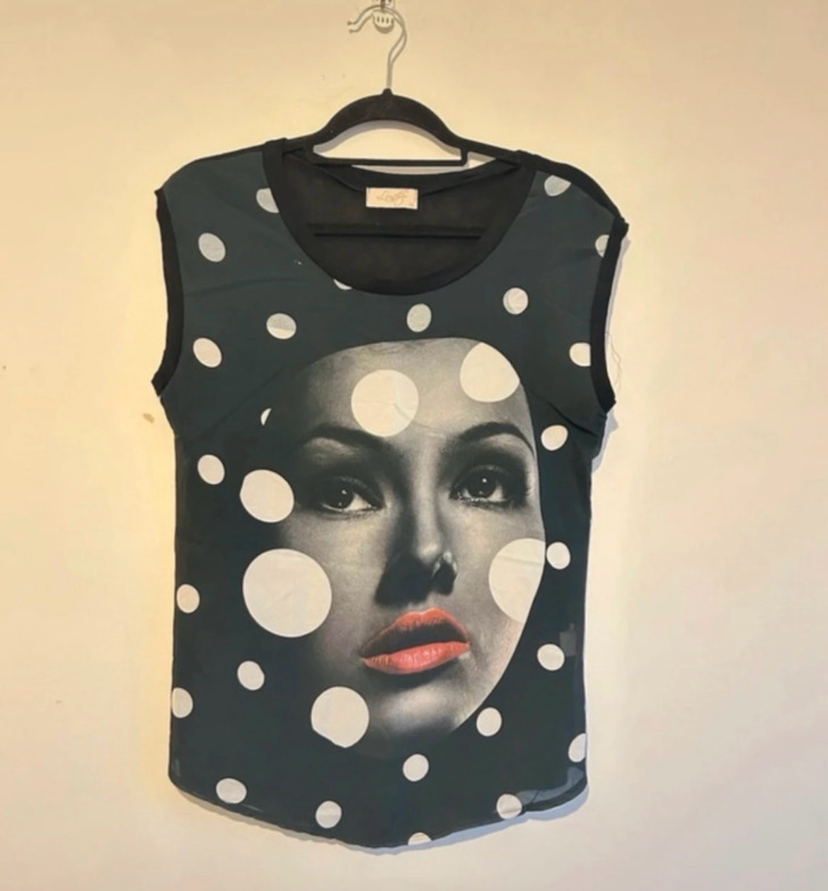 Black Sheer Sleeveless Printed T- Shirt