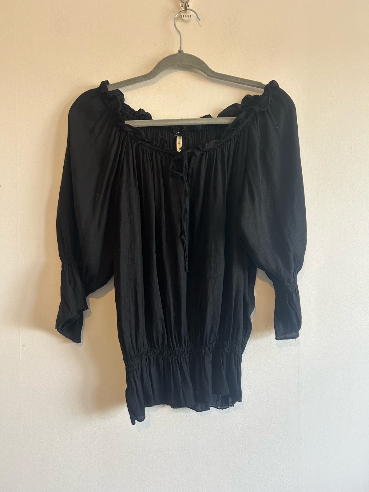 Next Black Off The Shoulder Puff Sleeved Peasant Top Size 10