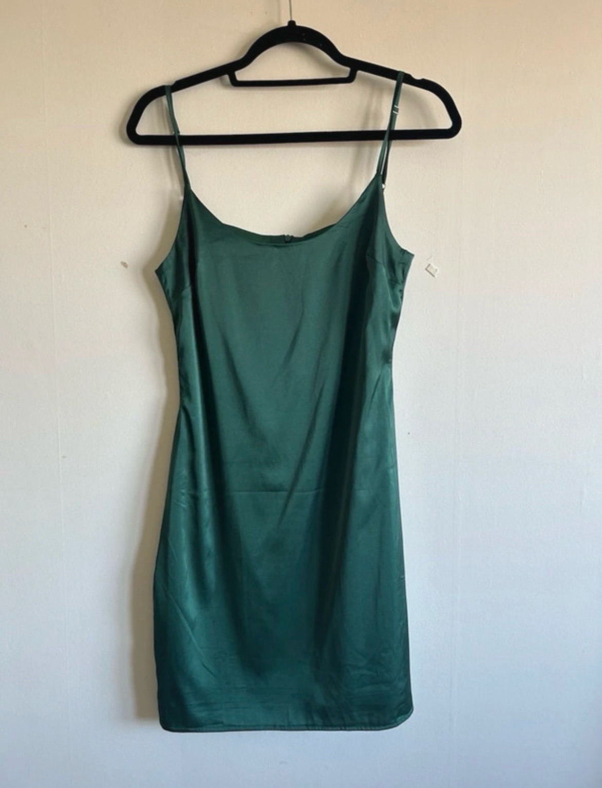 Missguided Tall Dark Green Satin Spaghetti Strapped Lined Mini Party Dress Size 10