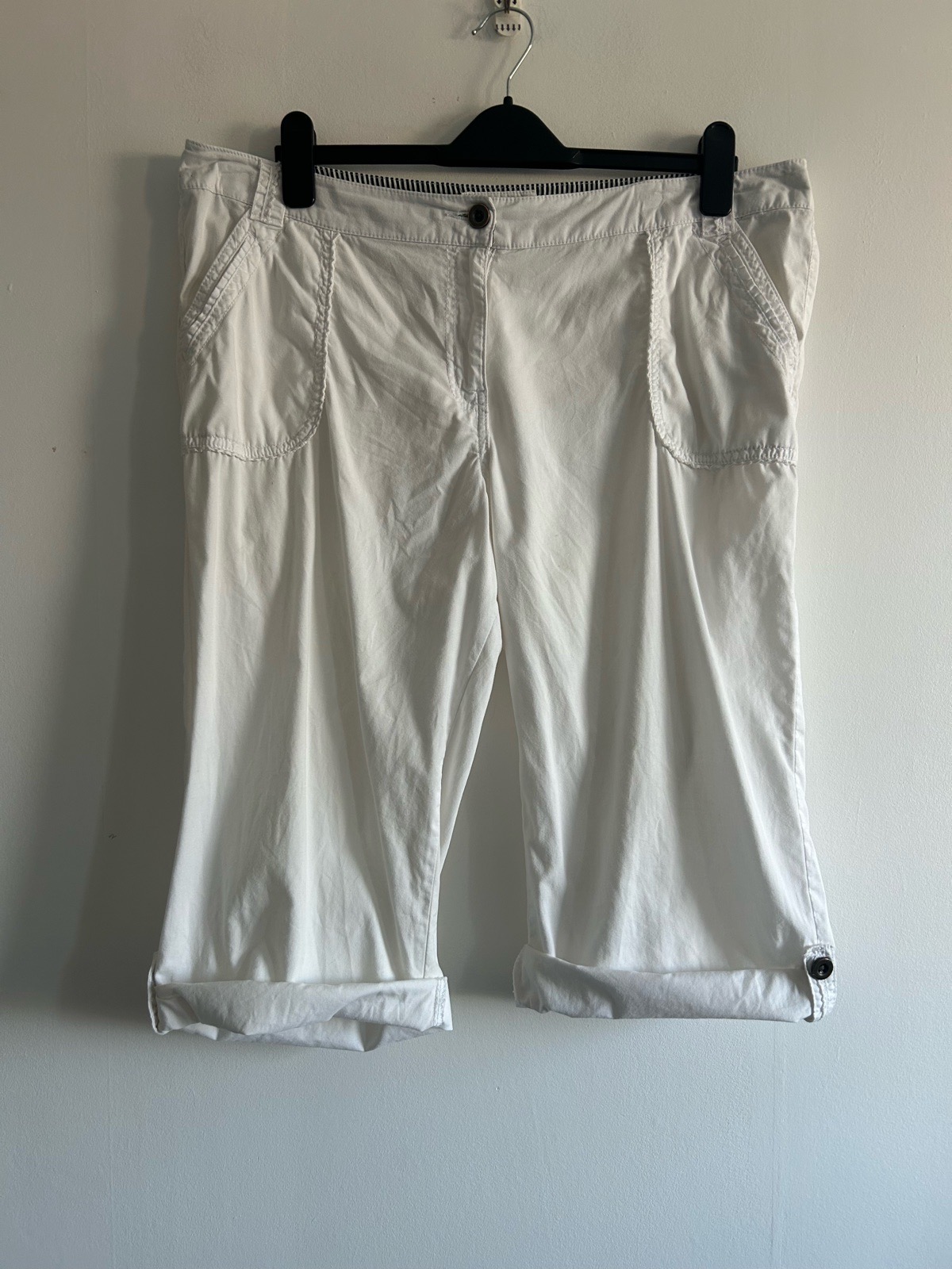 F&F White 100% Cotton Cropped Roll Tab Trousers