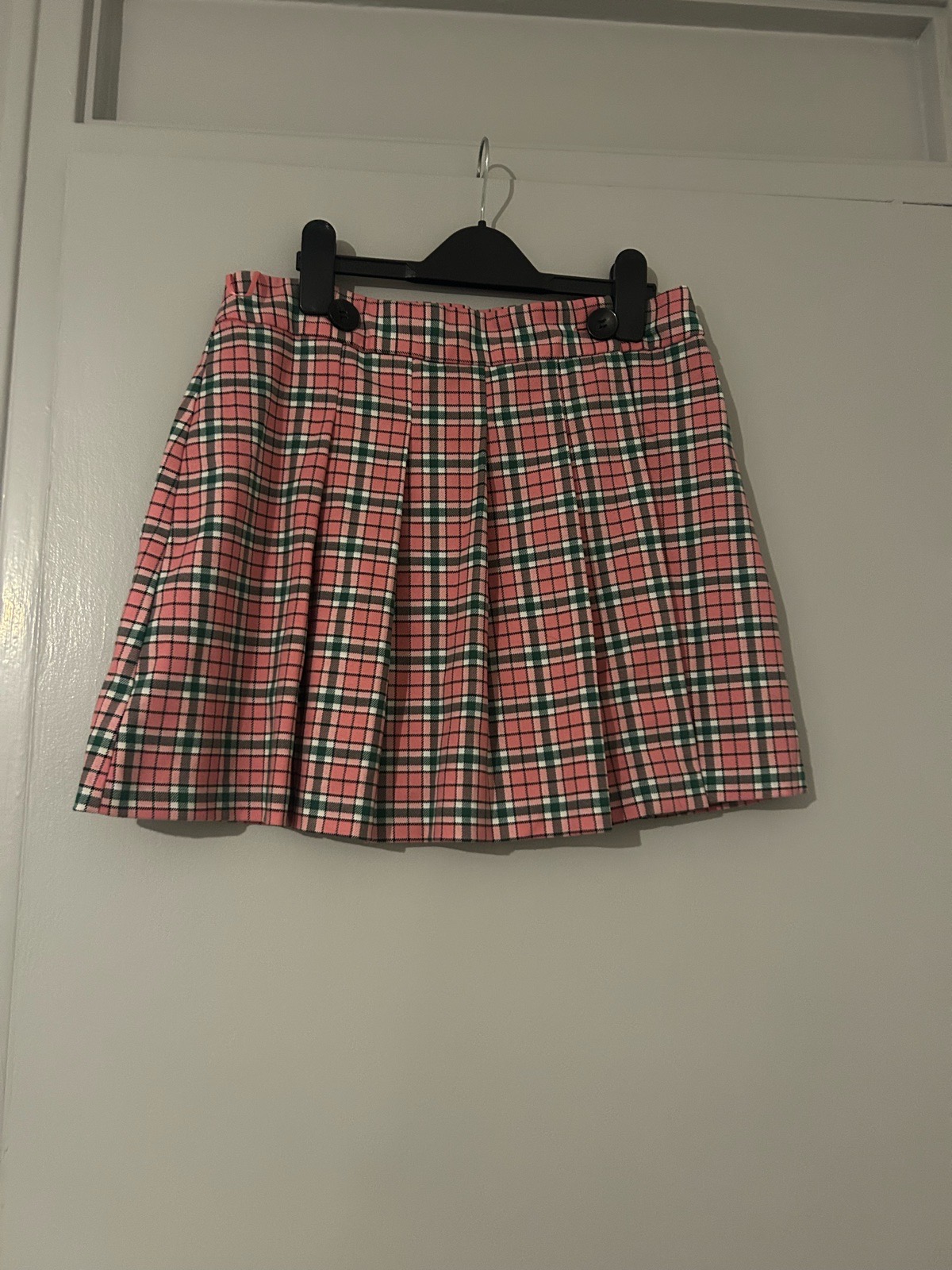 Pink & Green Checked Pleated Mini Wrap Skirt Size 12