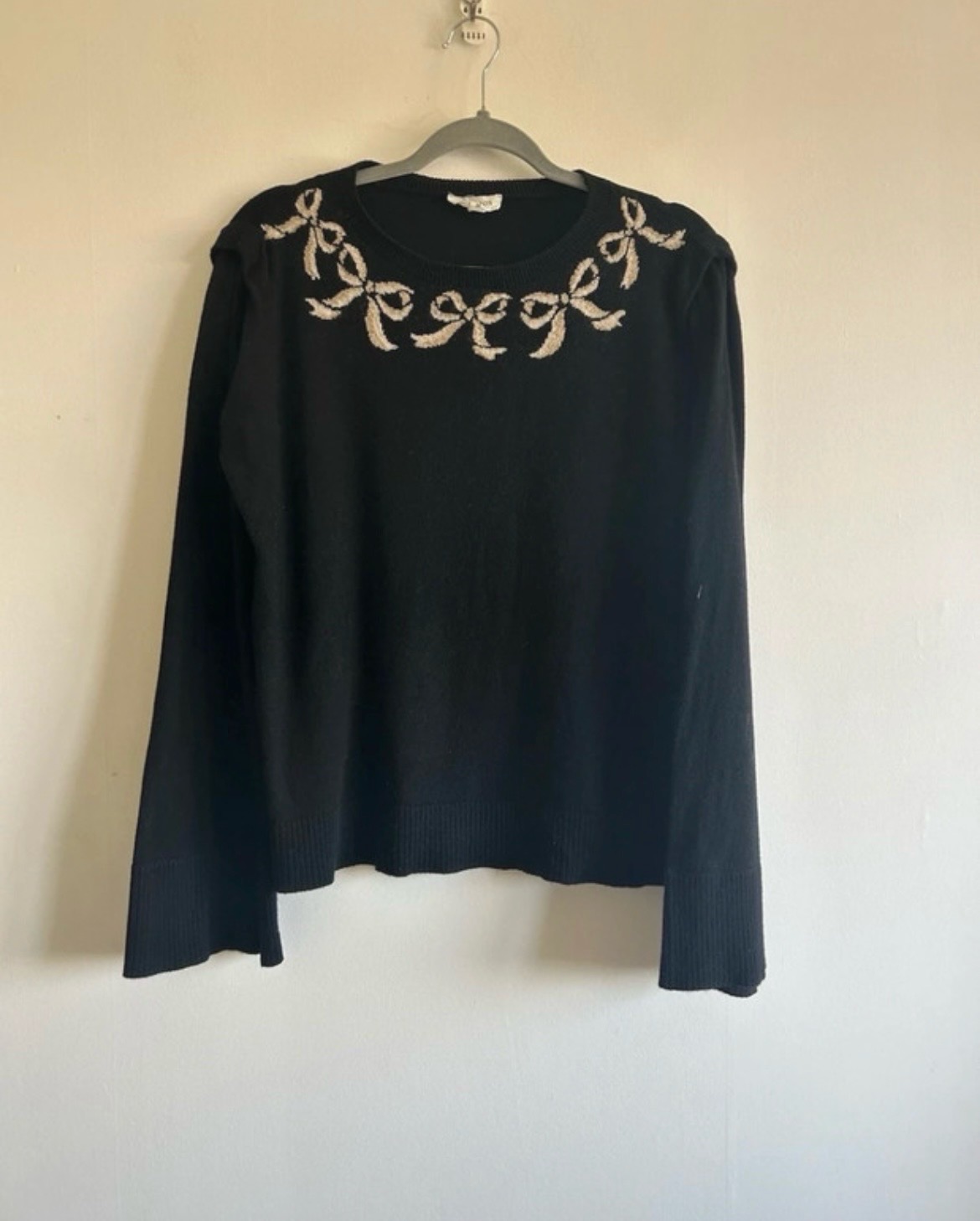 Monsoon 50% Cotton Gold & Black Bell Sleeves Ribbon Jumper Size M UK 12-14