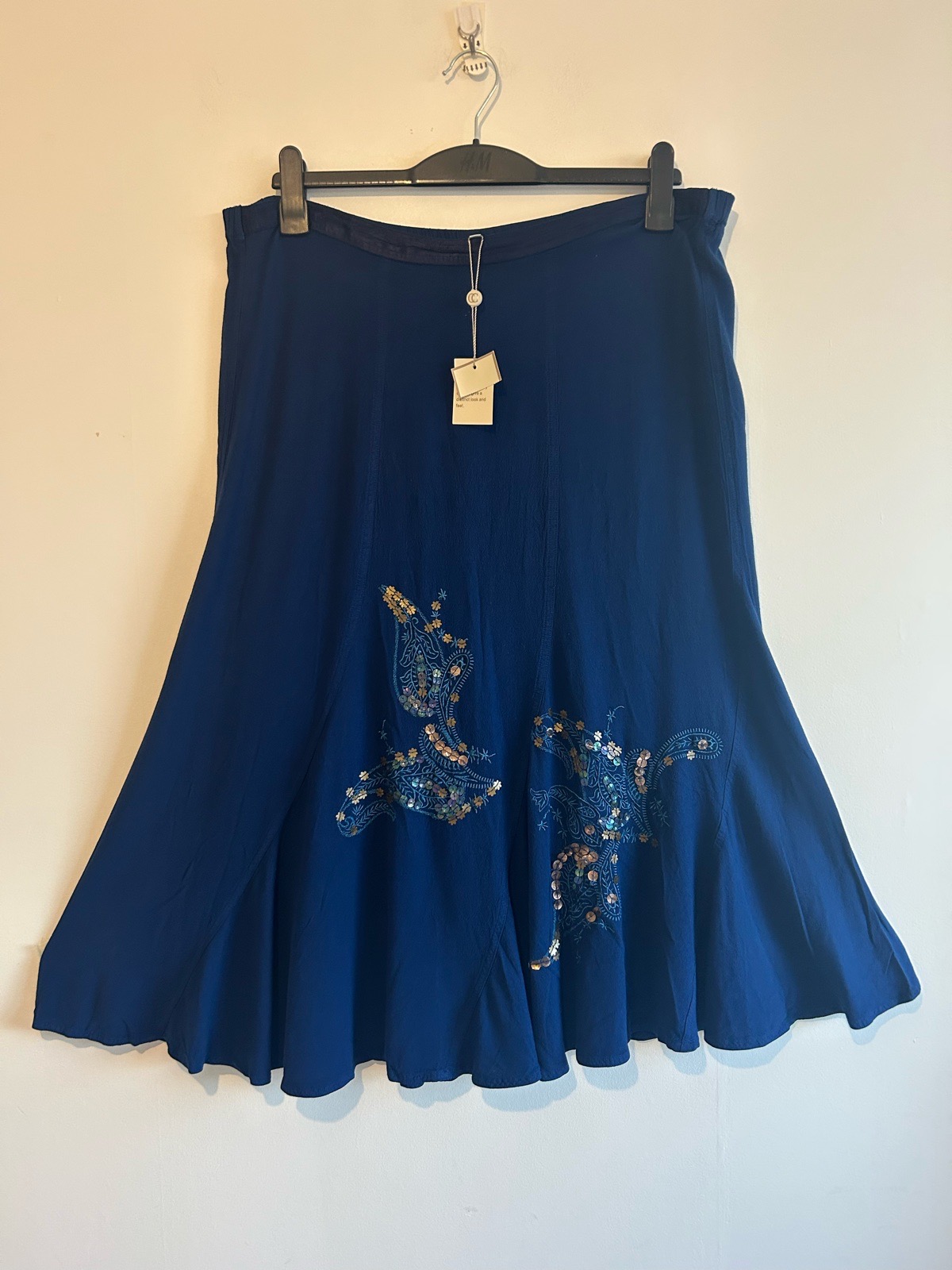 Navy Sequinned & Embroidered Ankle Length Skirt Size 14 RRP £80