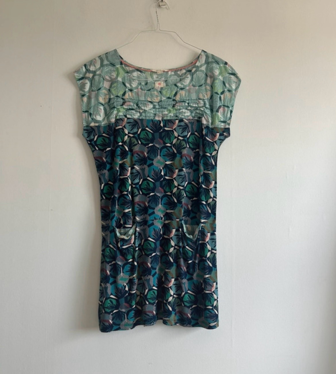 White Stuff Green Tunic Top Pleated Yoke & Pockets Size 12 RRP £49