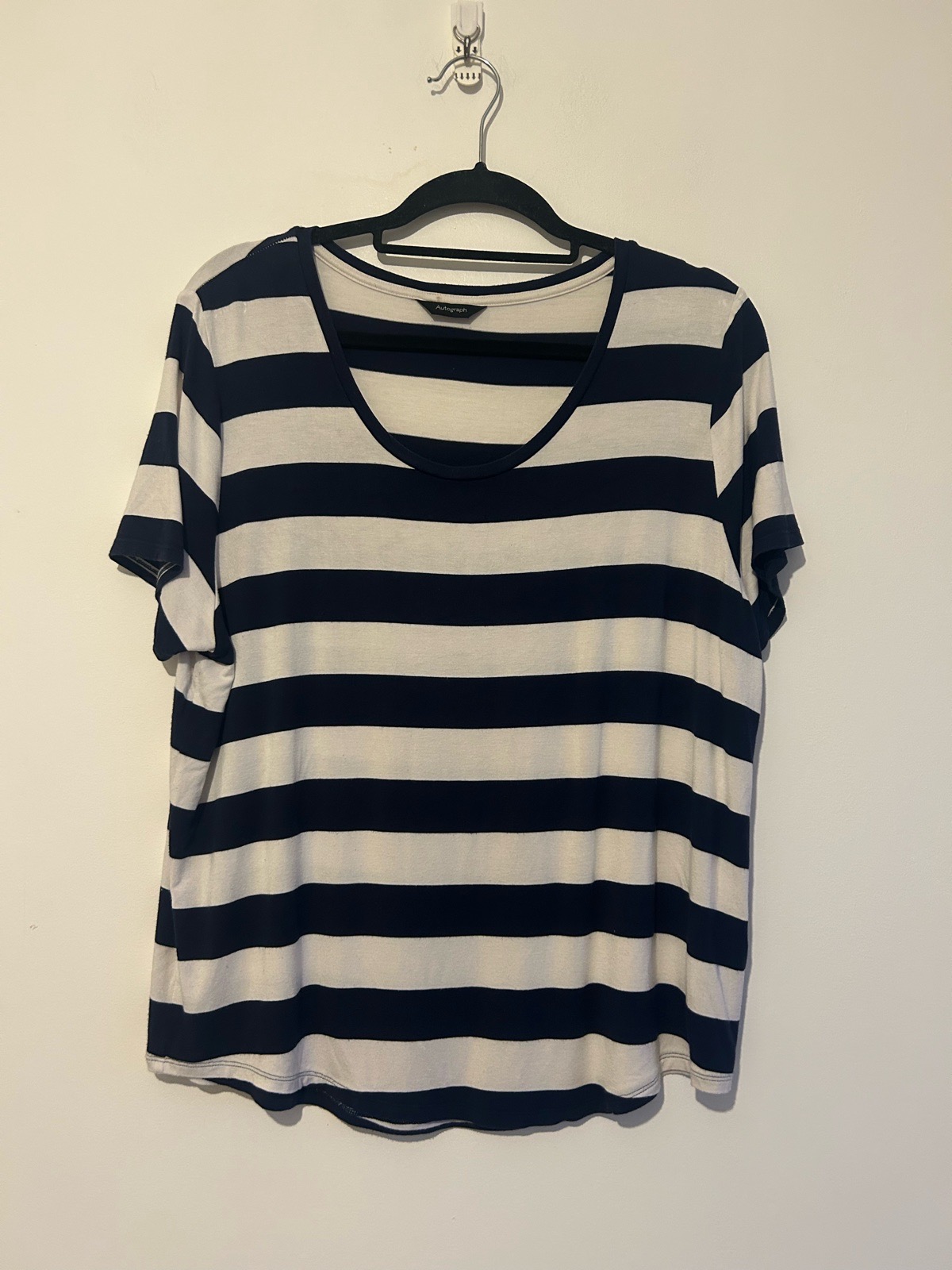 Autograph Navy & White Striped  Stretch T-Shirt Size 14
