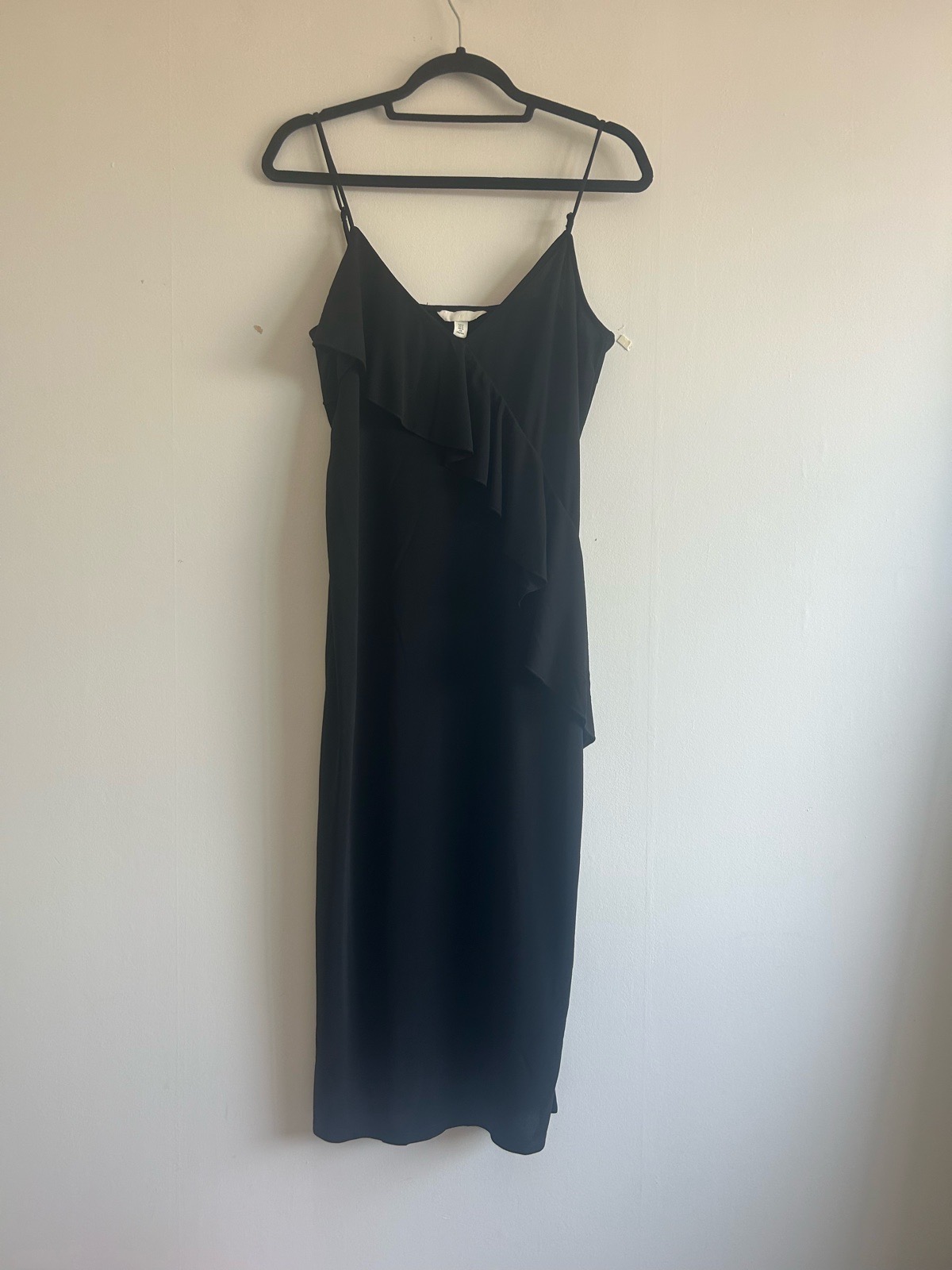 H&M Strappy Frilly Little Black Dress Size M UK Size 12-14