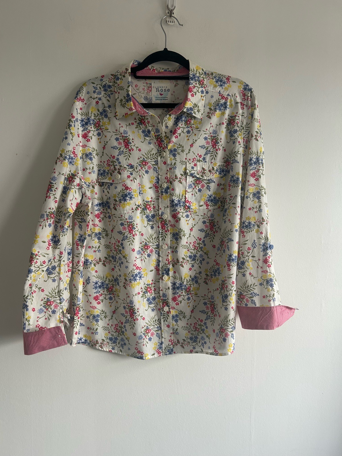 EWM Country Rose Ladies Floral 100% Cotton Roll Tab Sleeves Shirt Size18