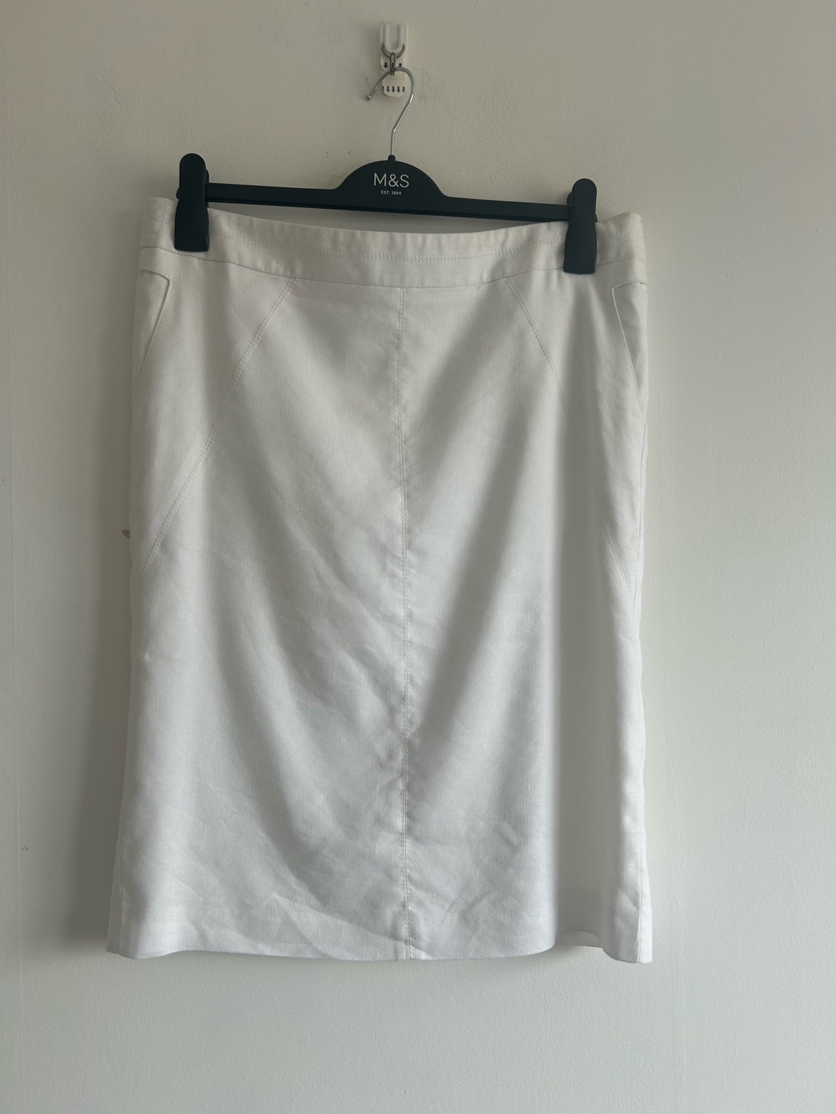 Autograph White 53% Linen Knee Length Pencil Skirt Size 14 RRP £45
