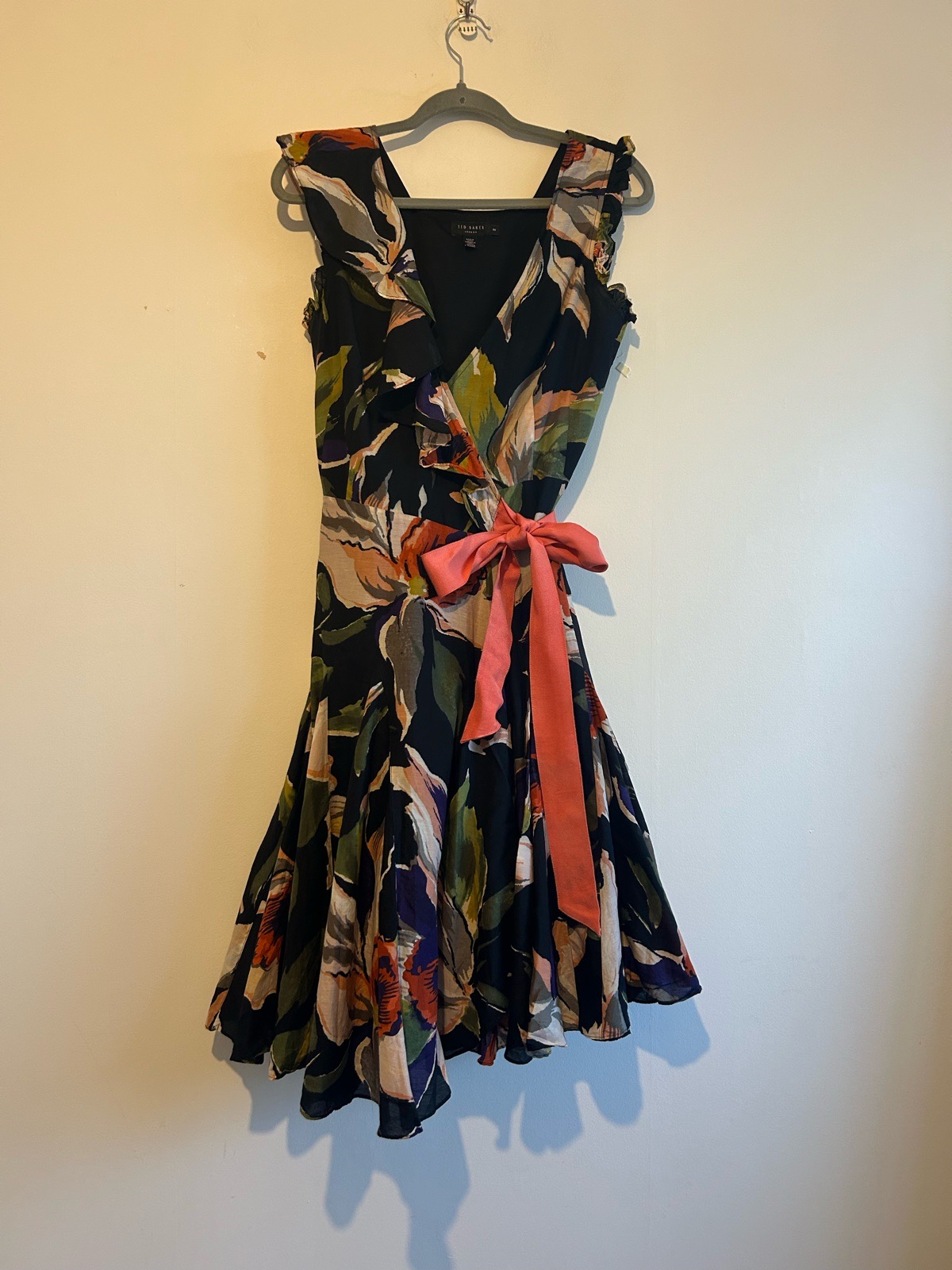 TED BAKER London Cotton & Silk Floral “PALO” Wrap Dress Size 2 UK Size 10