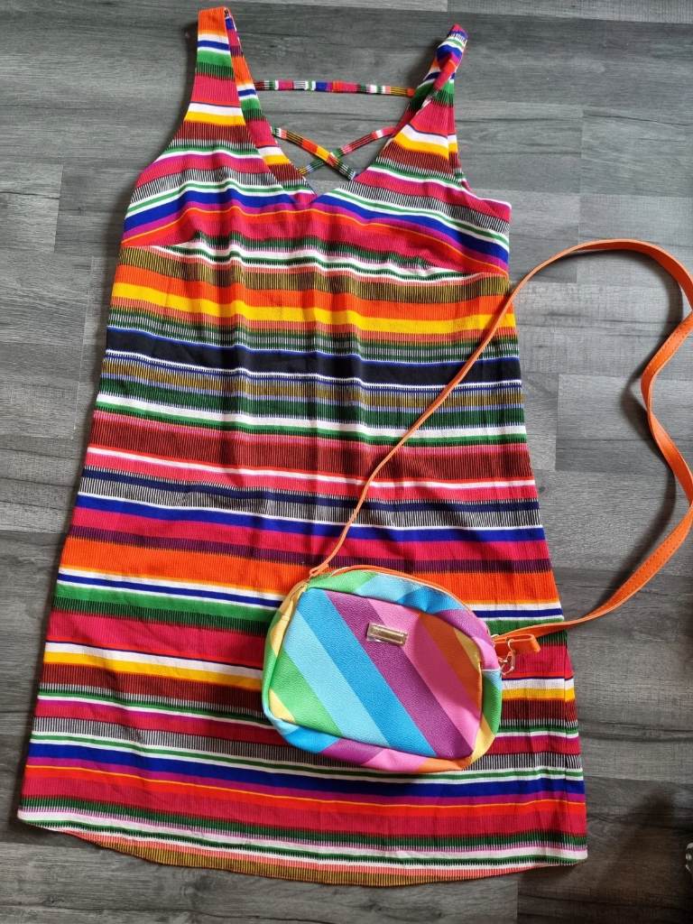 UK 8 Papaya rainbow dress and bag set bundle