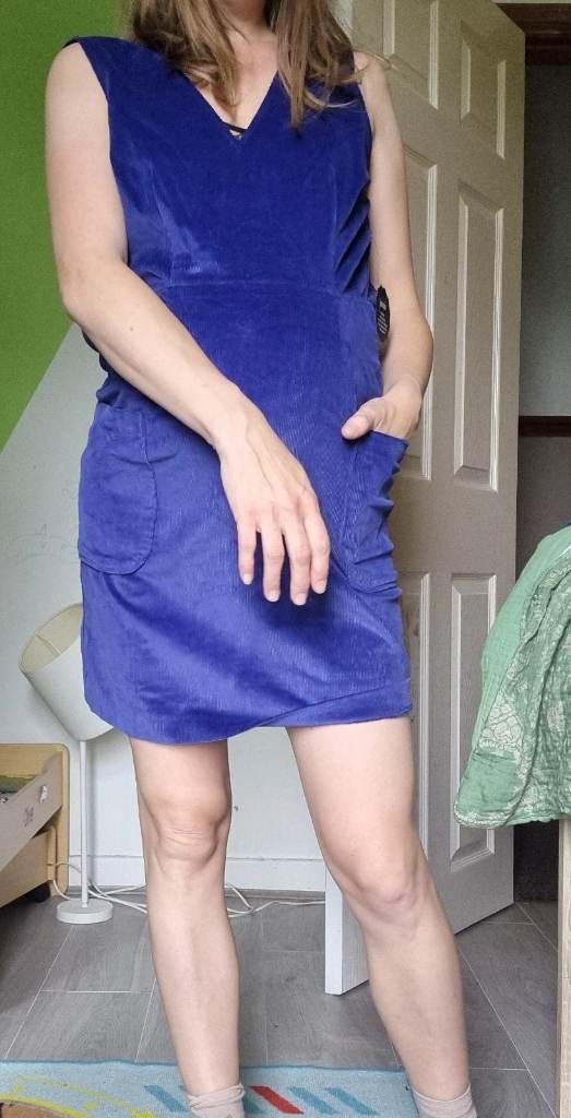 Uk 8 cobalt electric blue Joanie Ohlson blue pinafore dress V-Neck Corduroy