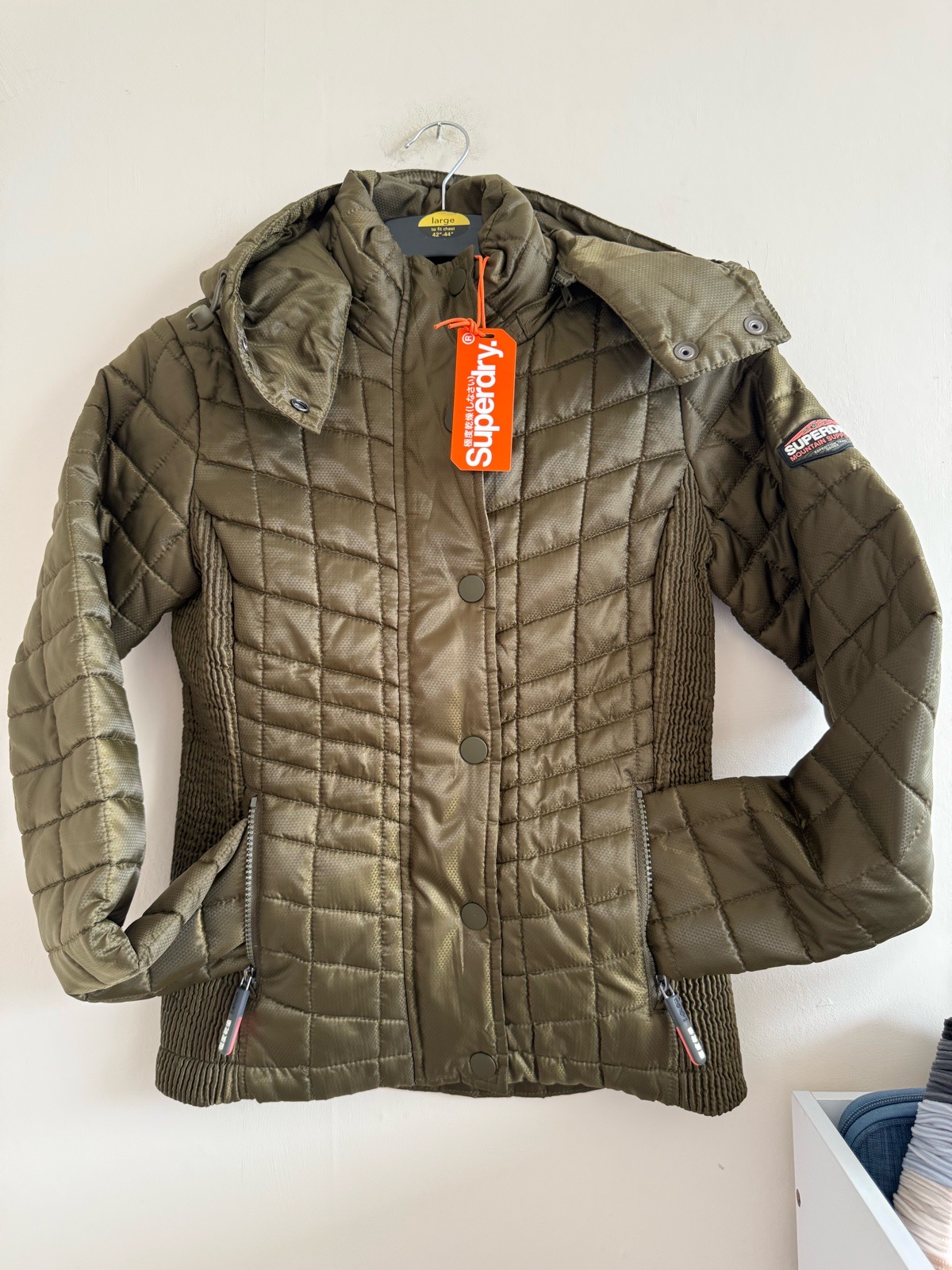 Superdry Khaki Nova Box Quilt Fuji Jacket Coat - BNWT £89.99 - Size 6 XXS