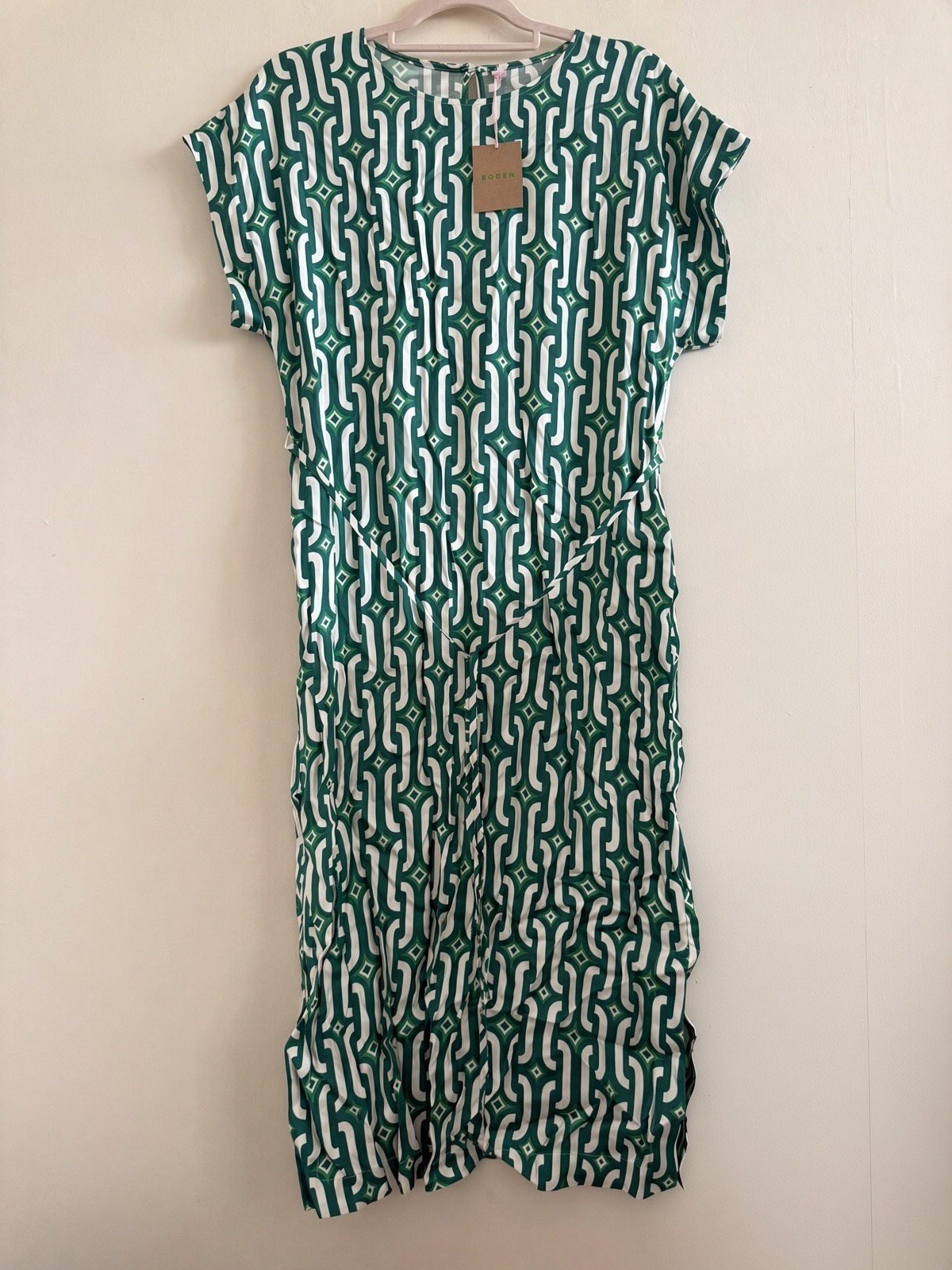 Boden Green & White Short Sleeve Column Midi Dress - BNWT £140 - Size 6