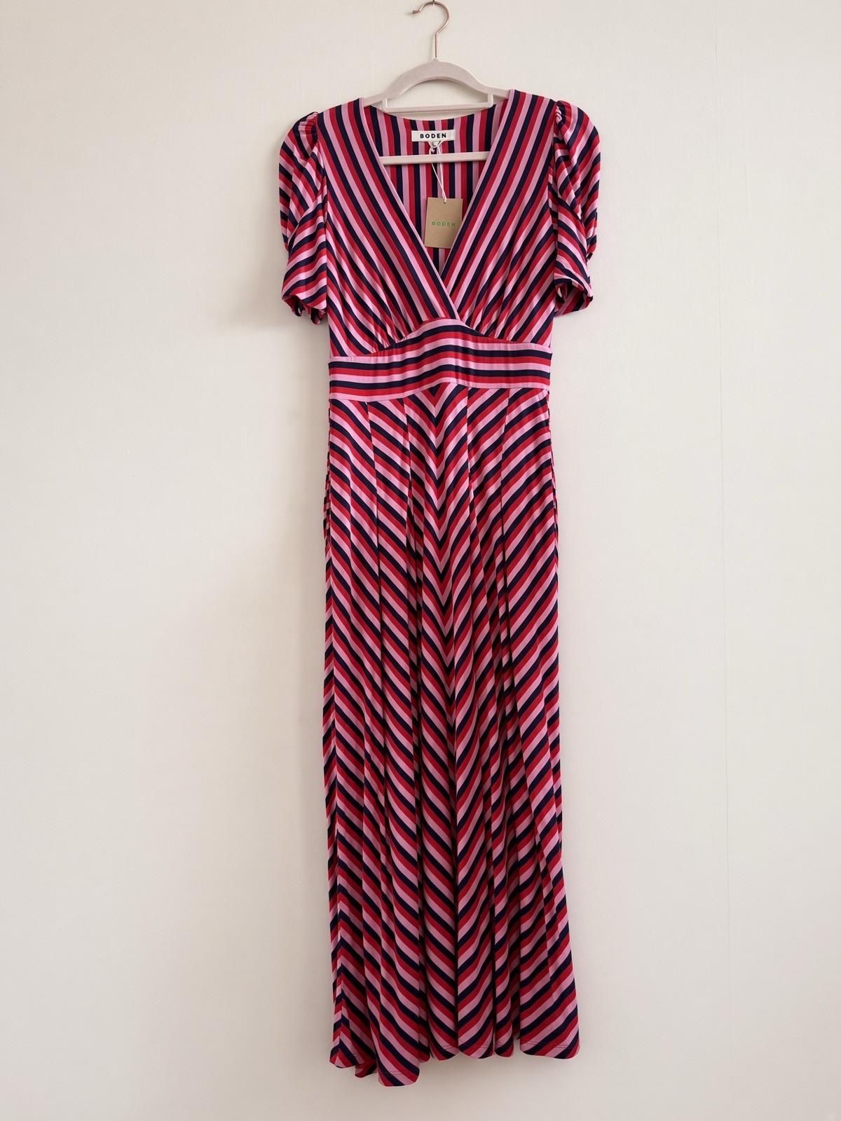 Boden Kristen Red Pink & Navy Stripe Pleated Jersey Dress - BNWT £98 - Size 6 R