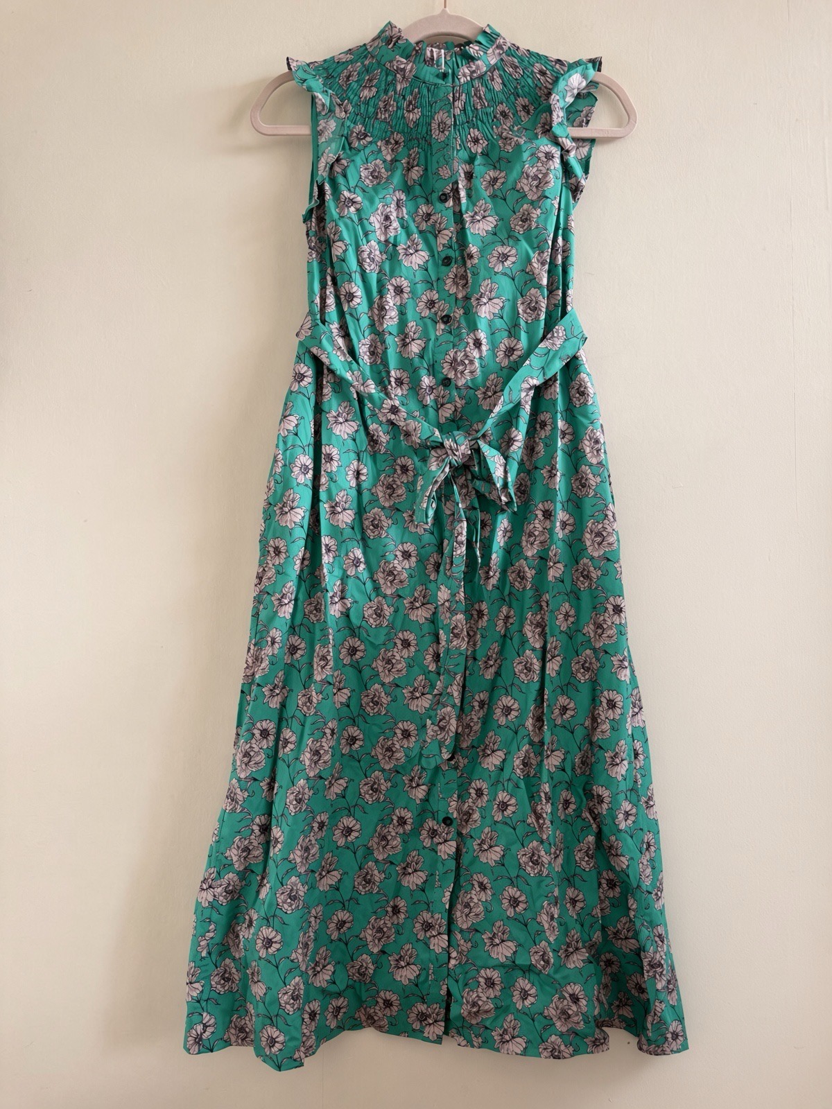 Boden Jane Green Peony Print Smocked Midi Shirt Dress - BNWT £130 - Size 6 P