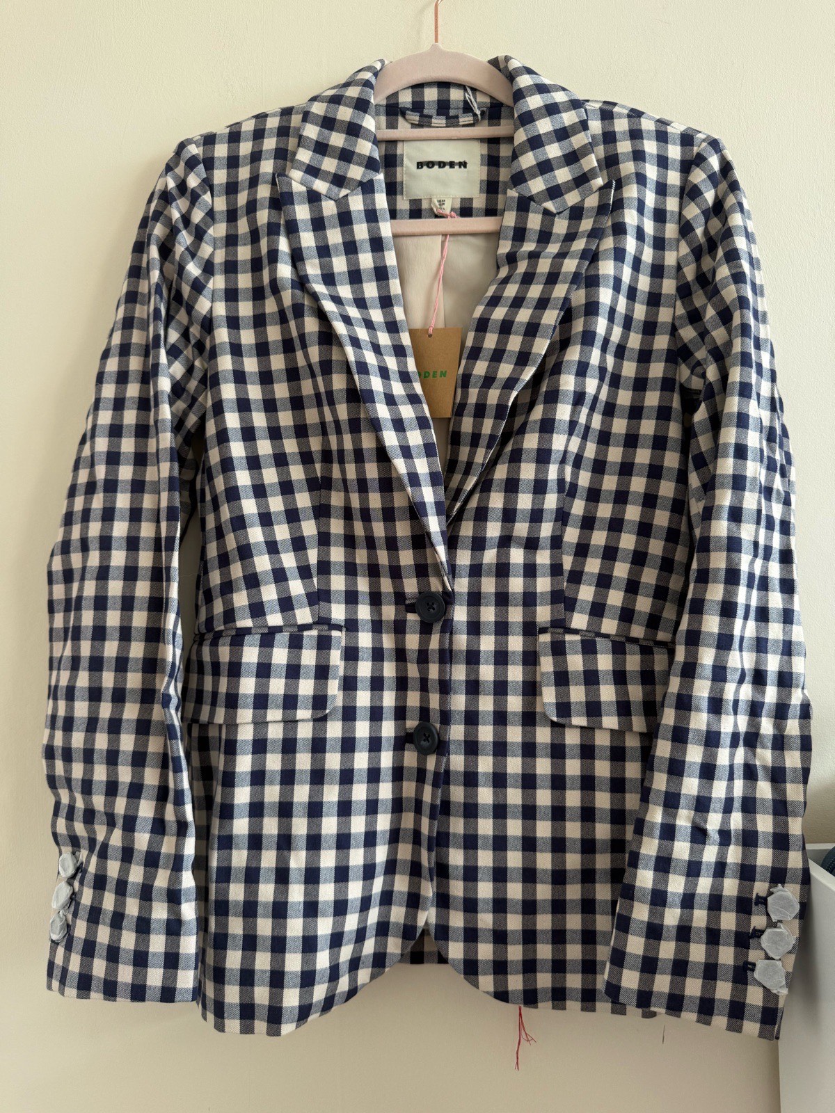 Boden Marylebone Navy Blue Gingham Bi-Stretch Blazer Jacket - BNWT £185 Size 6 R