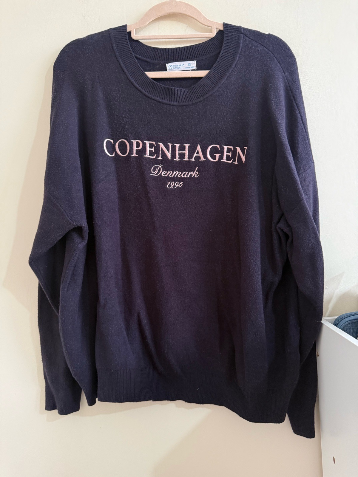 Primark Copenhagen Navy Blue Embroidered Knitted Sweater Jumper Top - Size XL