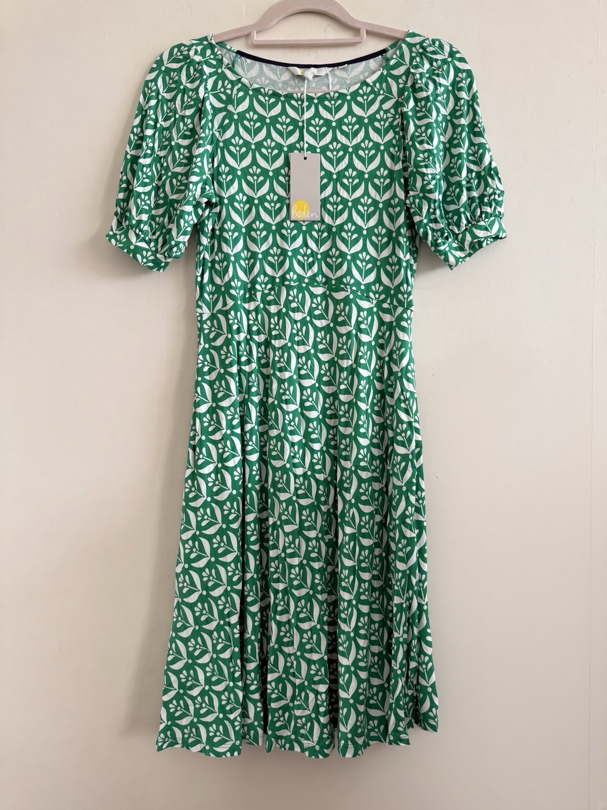 Boden Roberta Green & White Print Jersey Dress - BNWT - Size 6 R