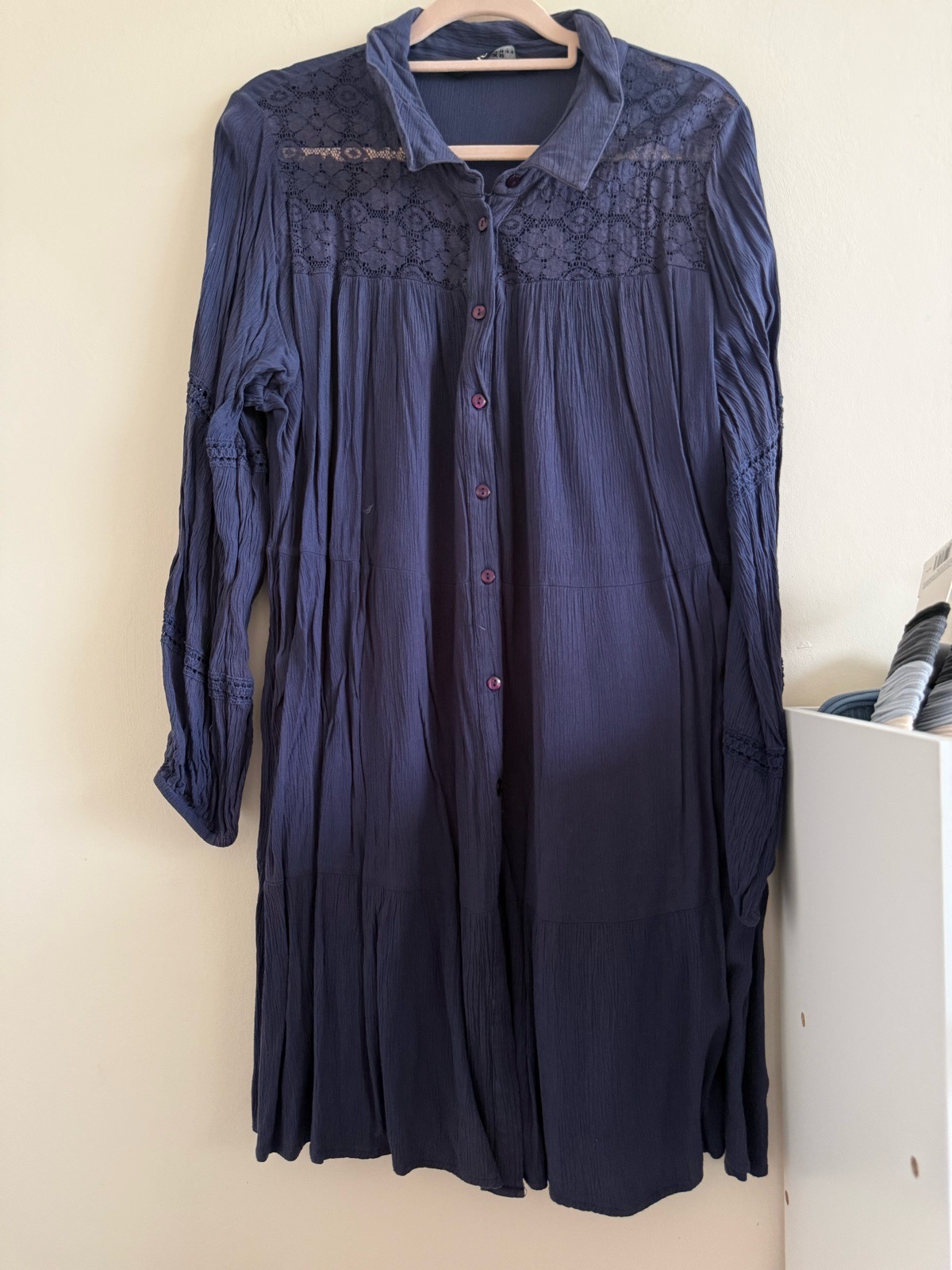 Yours Clothing Navy Lace Detail Long Tunic Top Collared - Size 20