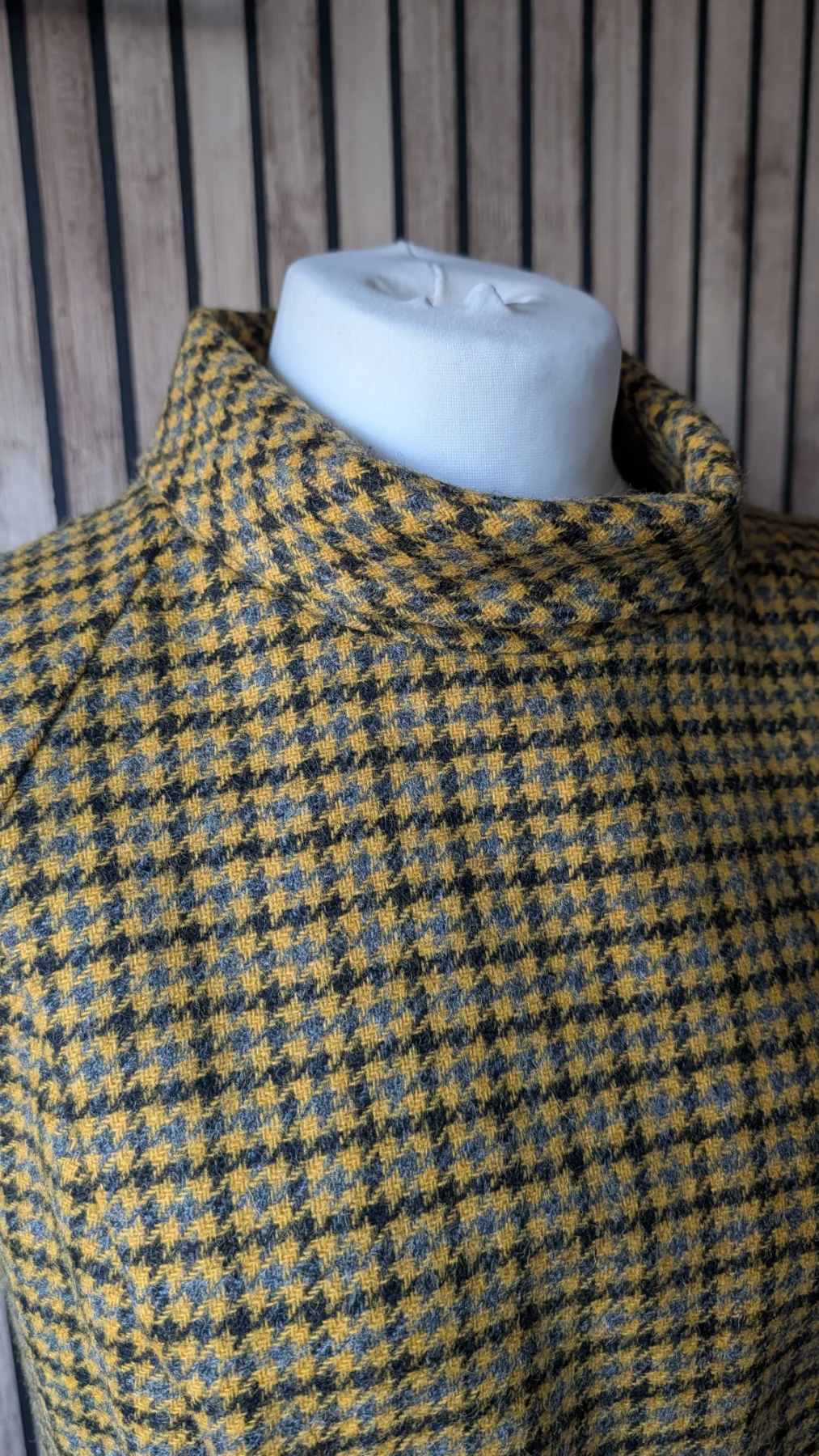 Ladies Hobbs Autumn/Winter Wool Mustard Dogtooth Check Shift Dress Size UK 12